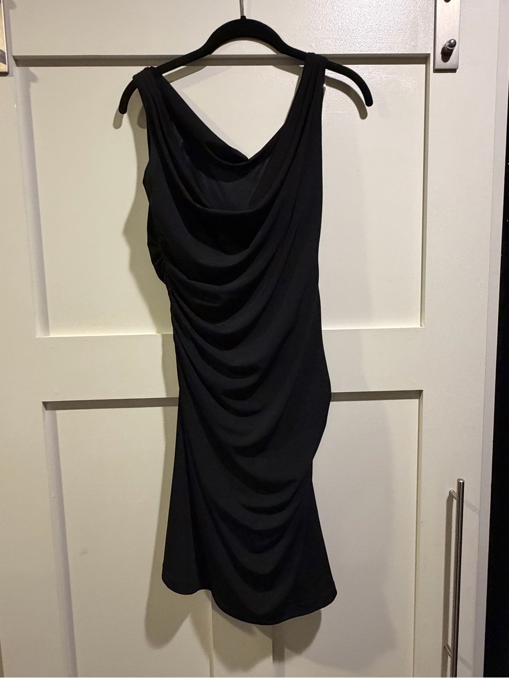 White House Black Market Black One-Shoulder Draped Cocktail Dress